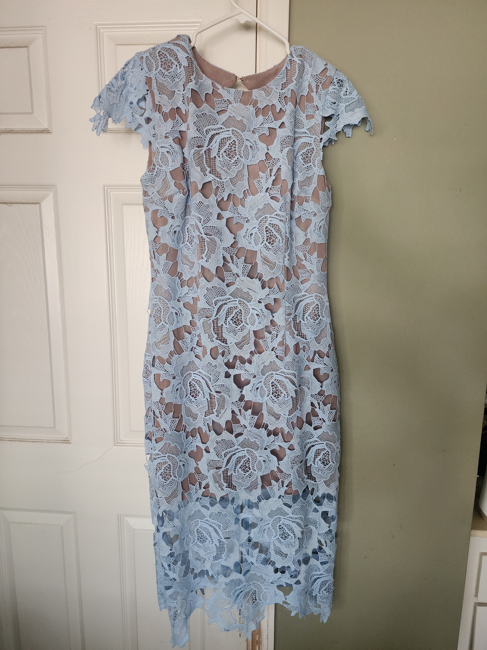 Bronx And Banco Rose Women's Lace Overlay Midi Dress in Light Blue